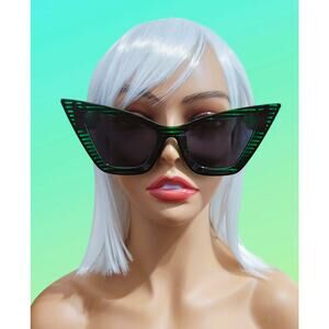 Sunglasses Women Green Stripes Fashion Cat Eye Shades